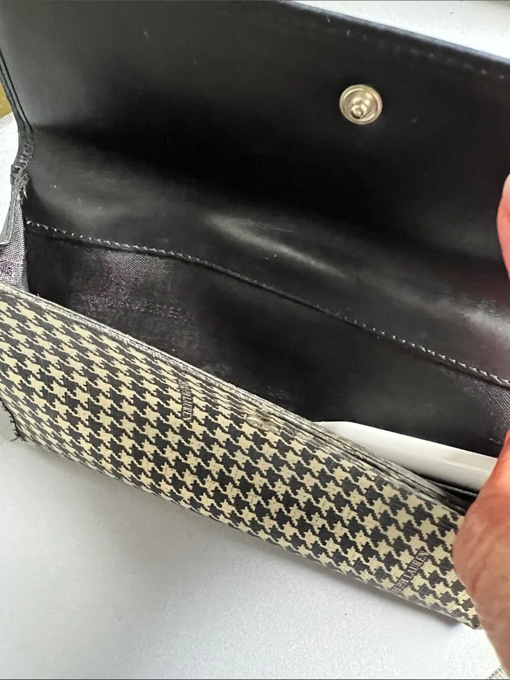 Vintage Ralph Lauren Classic Houndstooth & Leather Continental Wallet / Clutch